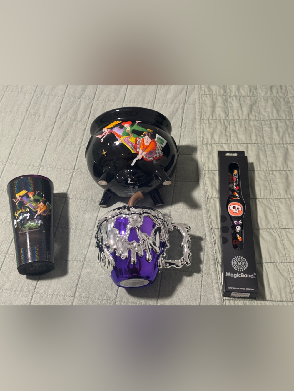 Disney Halloween Lot -Candy Dish, Tumbler, Poison Apple Stein, Magic Band+